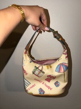 Dooney & Bourke Cream Summer Print Mini Hobo with Pink & Blue Accents